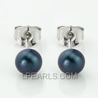 925 silver stud earrings with 5-5.5mm black button pearls